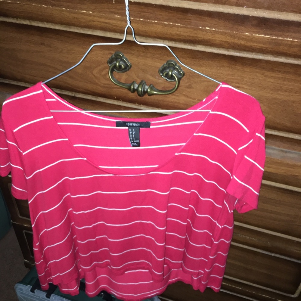 red and white striped flowy crop top